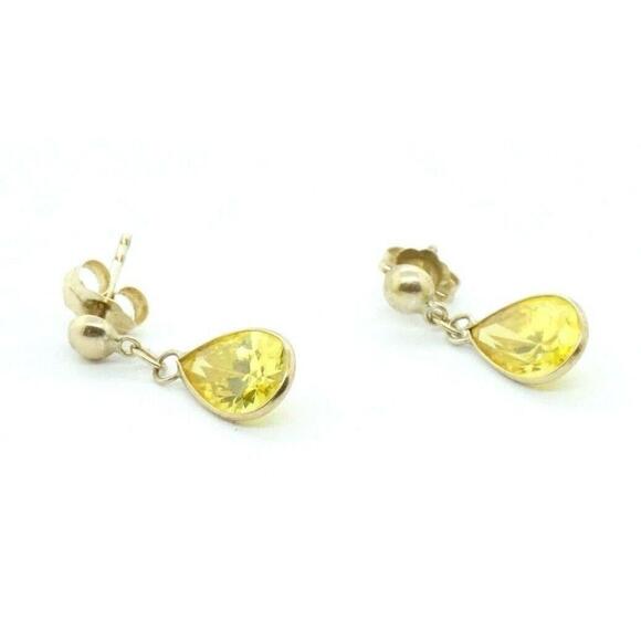 Estate 14k Yellow Gold Cubic Zirconia Pear Stud Earrings 5.3 - Picture 4 of 5
